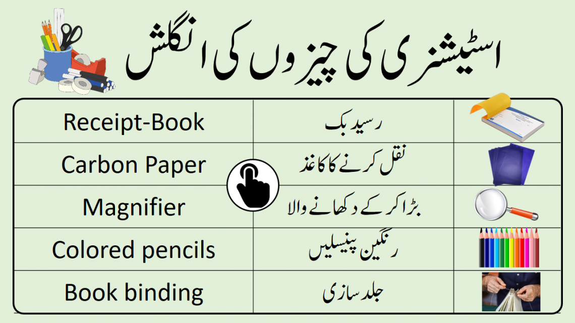 Stationery items Names List in Urdu and English learn common names of stationery for school, office and classroom for students and businessman
