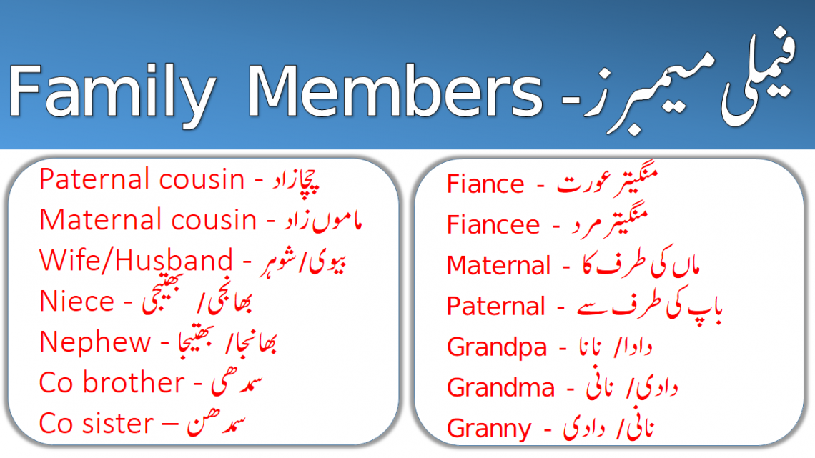 Family Members in Urdu and English PDF learn all members of a family in English and their meanings in Urdu