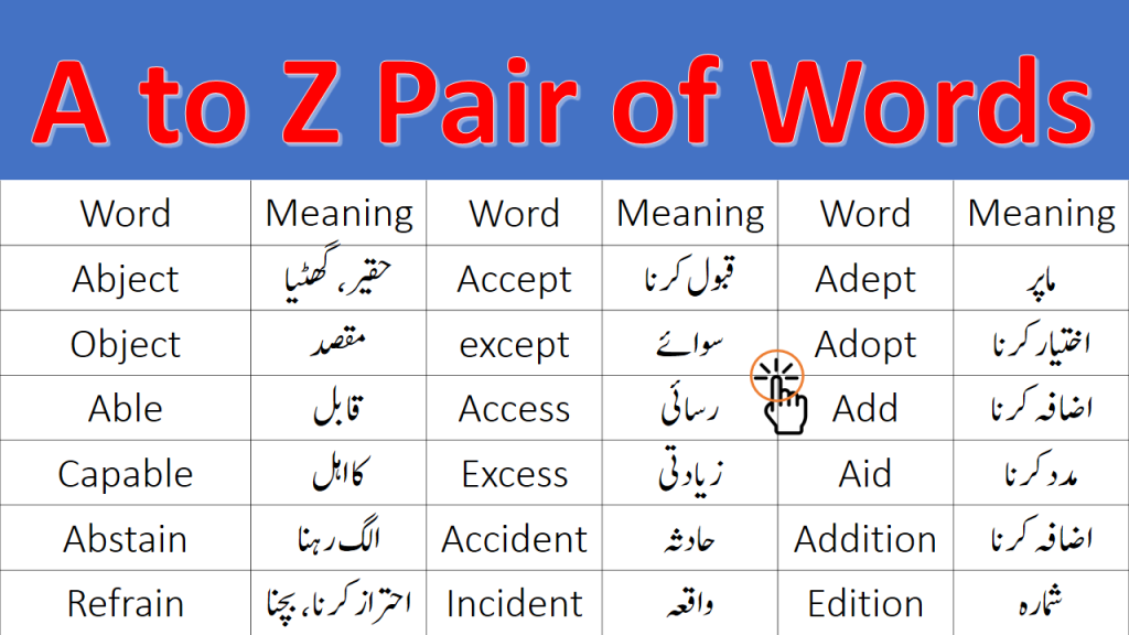 A To Z Pair Of Words With Urdu Meanings PDF Engrary