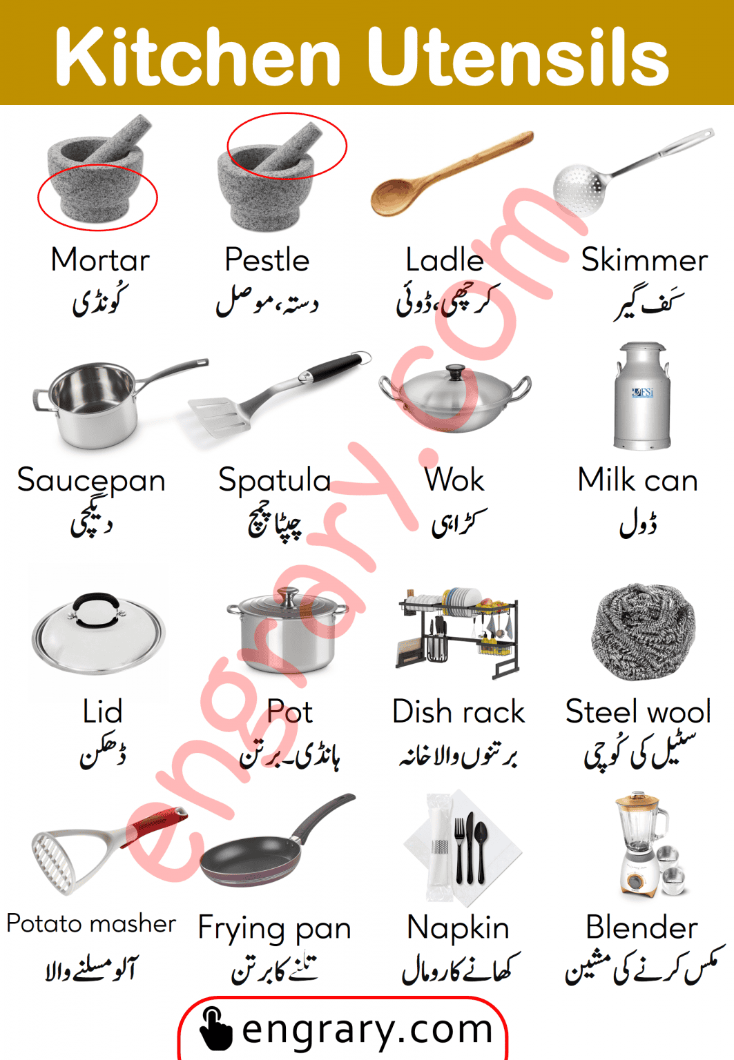 Kitchen Utensils Vocabulary Words in English and Urdu • Engrary