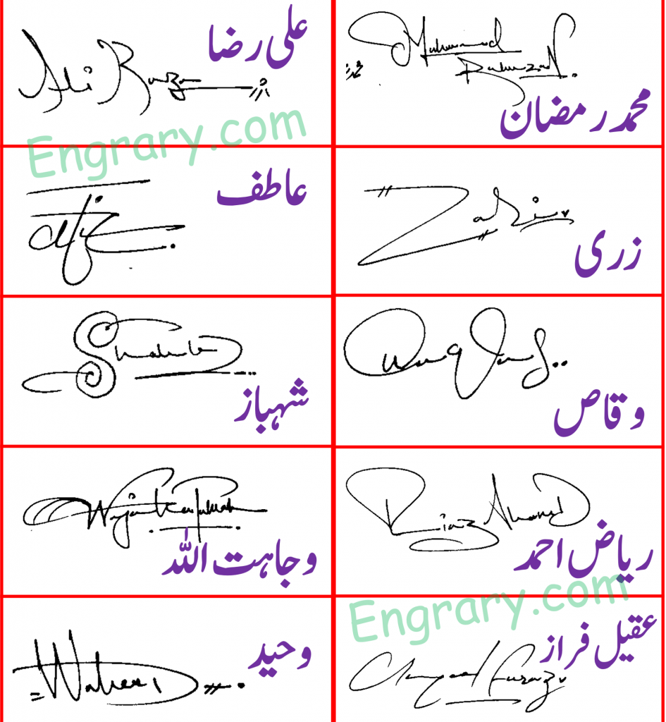 Ali Raza Signature, Muhammad Ramzan Signature, Zarri Signature, Shahbaz Signature, Waqas Signature, Wajahatullah Signature, Riaz Ahmad Signature, Waheed Signature, Aqeel Faraz Signature