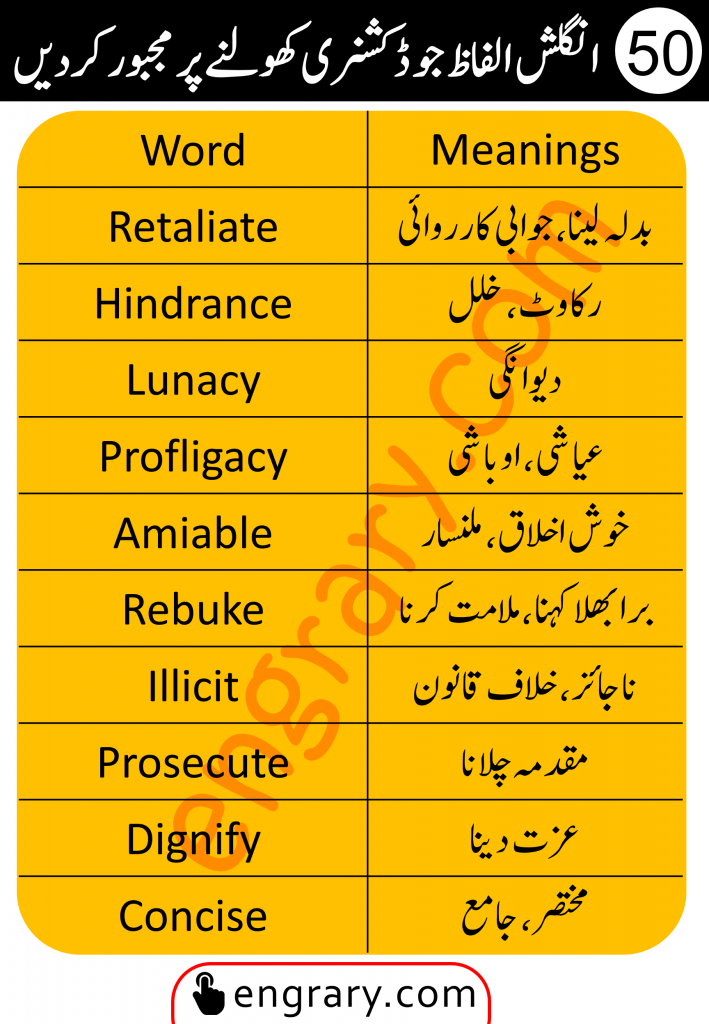 50 Difficult English words and their Meanings in Urdu