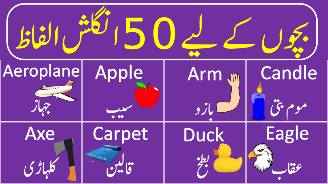 50 Basic English Vocabulary Words For Kids with Urdu Meanings, Kids English, Kids Vocabulary, Speak English with Kids, Kids English