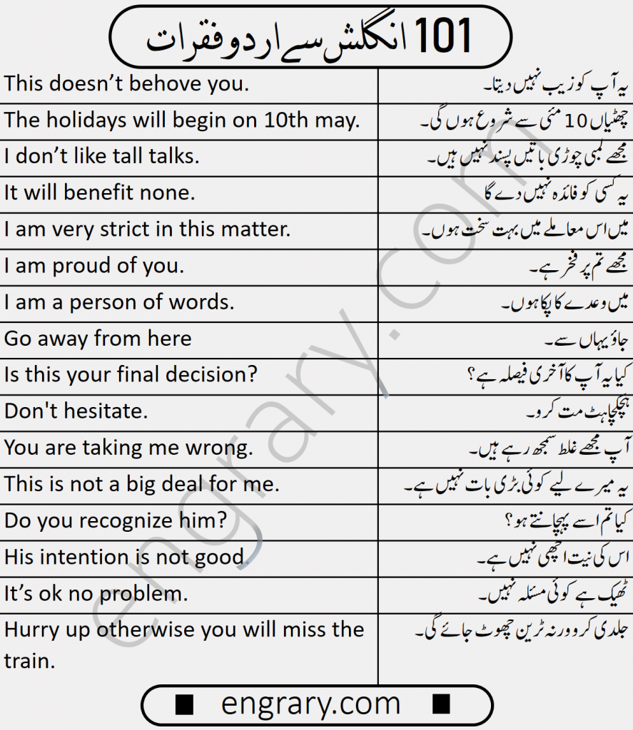 Daily Use English Conversation Sentences in English and Urdu