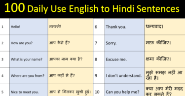100 Daily Use English to Hindi Sentences PDF