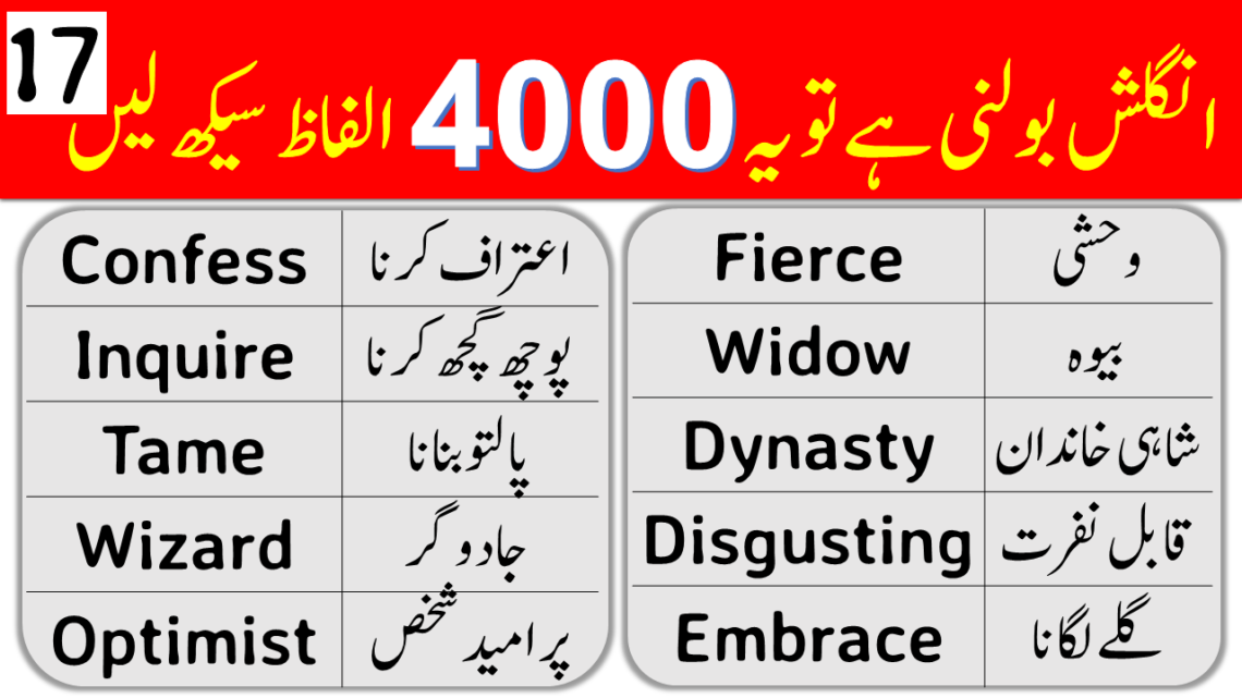 4000 English Vocabulary Words with Urdu Meanings Class 17