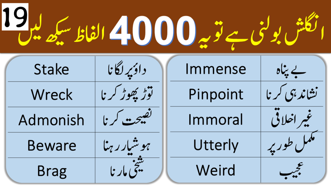 4000 English Vocabulary Words with Urdu Meanings Class 19