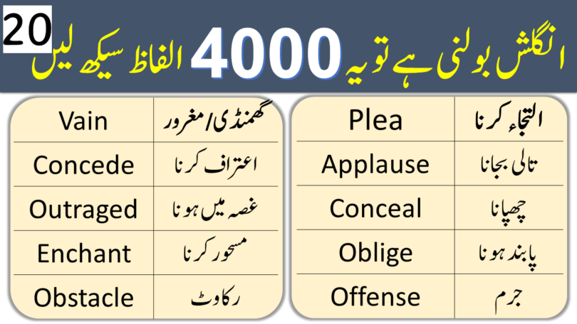 4000 English Vocabulary Words with Urdu Meanings Class 20