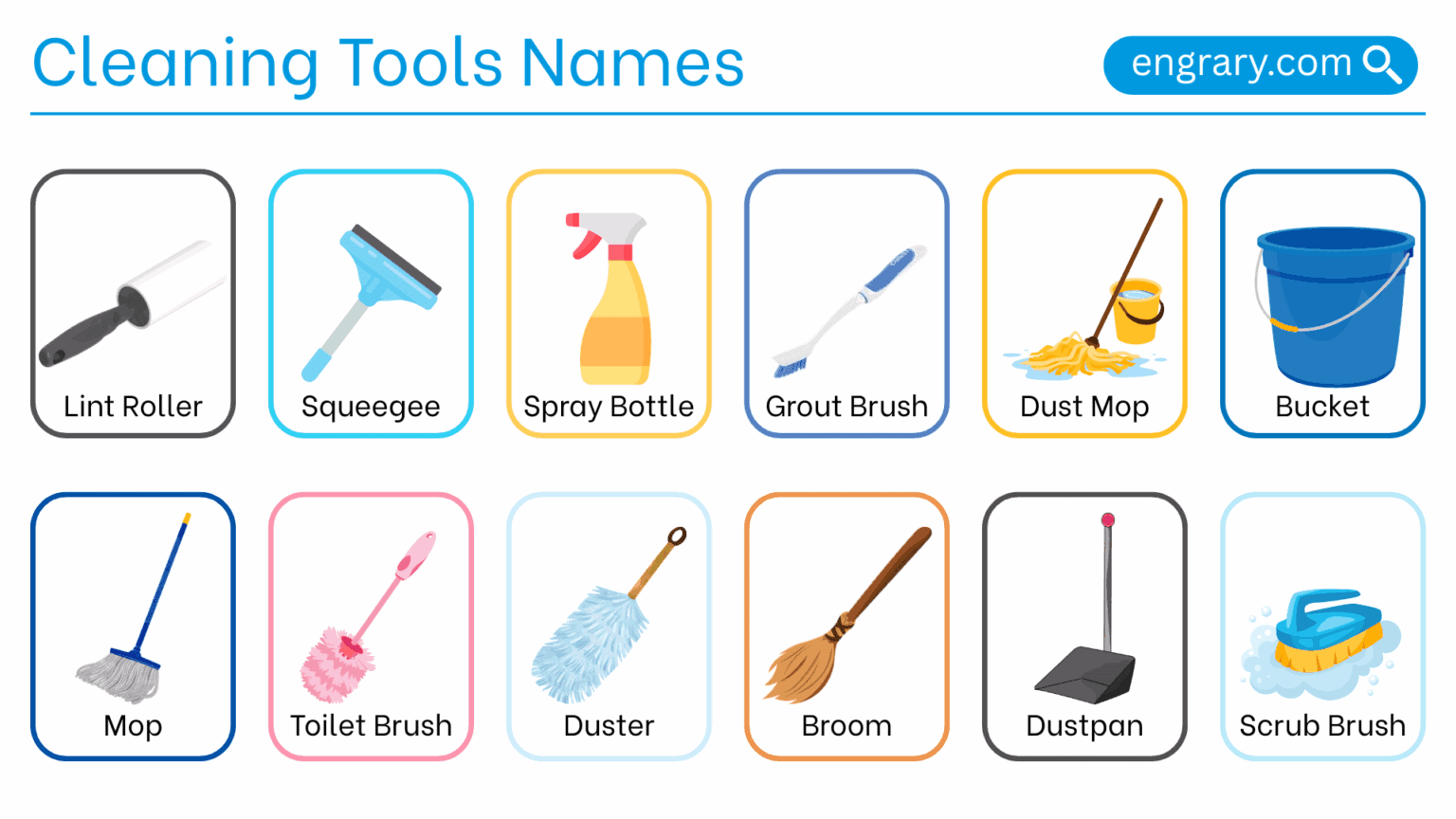 50+ Cleaning Tools Names in English with Image Guide • Engrary