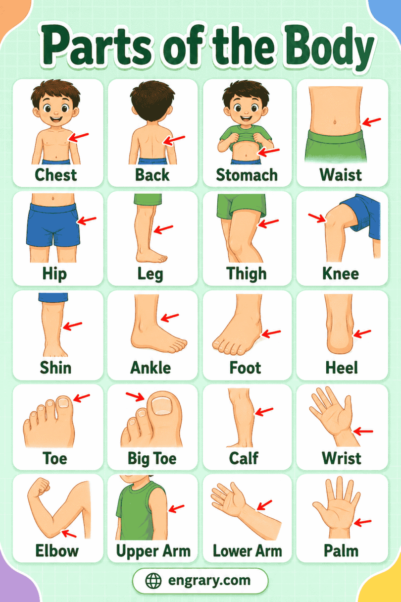 50+ Parts of the Body Names With Labeled Diagram in English • Engrary