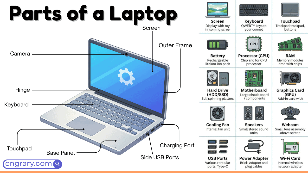 40+ Laptop Parts Names Explained With Labeled Diagram • Engrary
