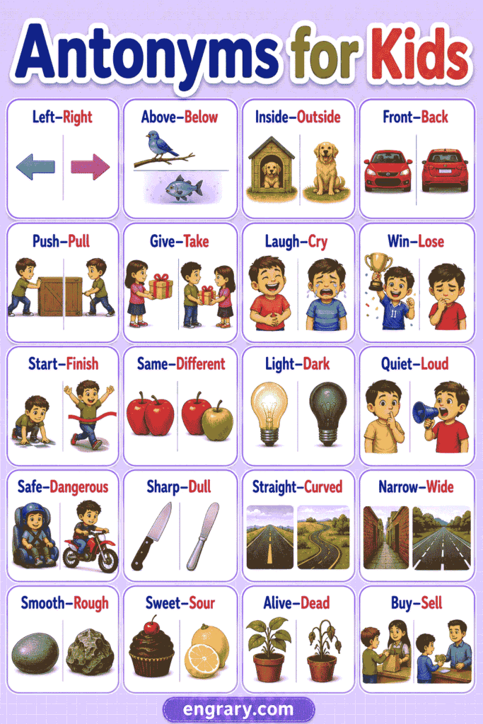 Antonyms for Kids: Easy Opposite Words List with Meanings • Engrary