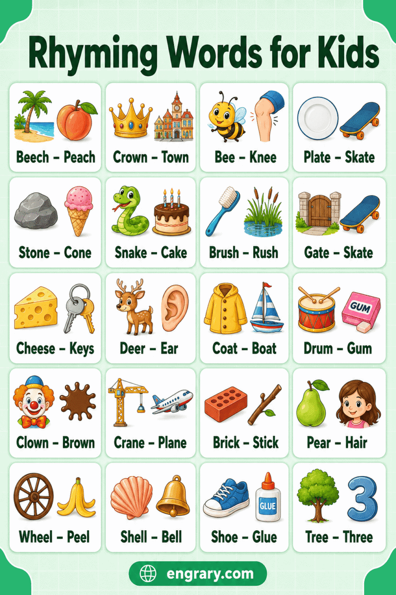 Soon Rhyming Words Rhyming Words for Kids: Easy Lists, Meanings and Sentences • Engrary