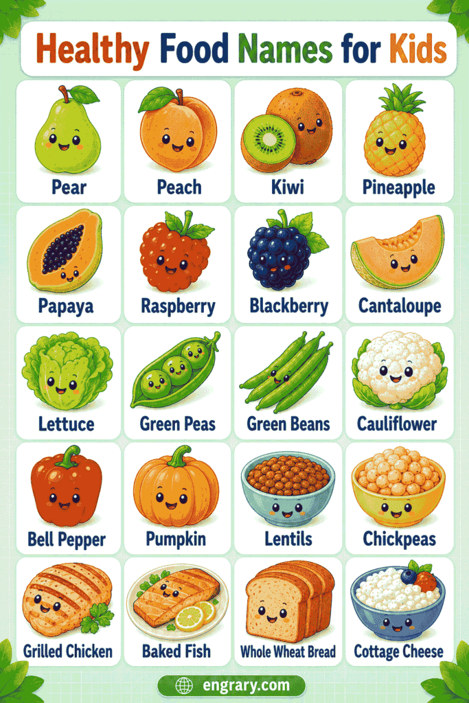 50+ Healthy Food Names for Kids with Pictures • Engrary