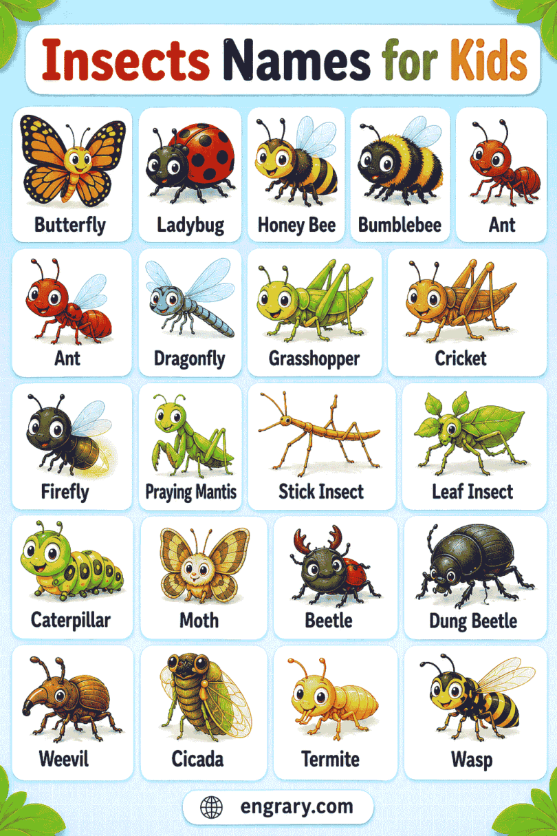 100+ Insects Names for Kids with Pictures and Meanings • Engrary