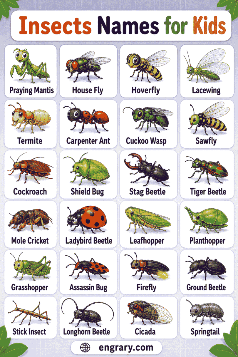 100+ Insects Names for Kids with Pictures and Meanings • Engrary