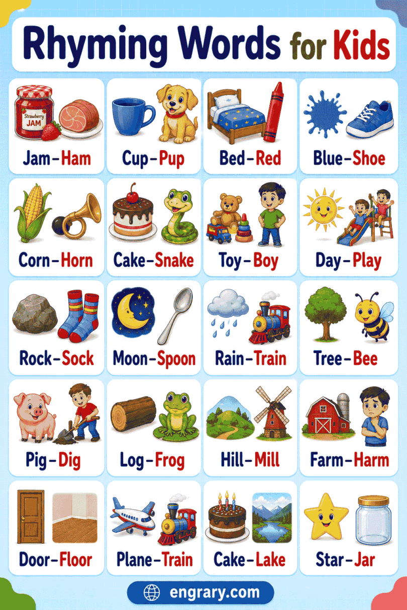Soon Rhyming Words Rhyming Words for Kids: Easy Lists, Meanings and Sentences • Engrary