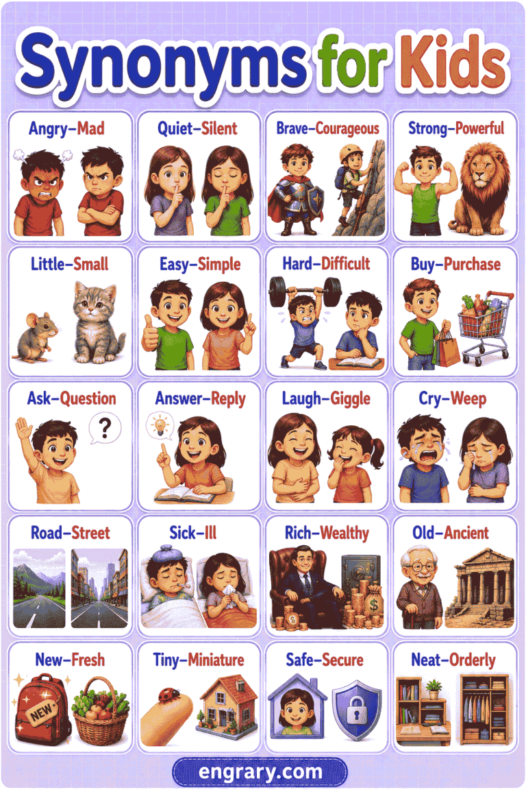 Synonyms List for Kids with Pictures and Meanings • Engrary