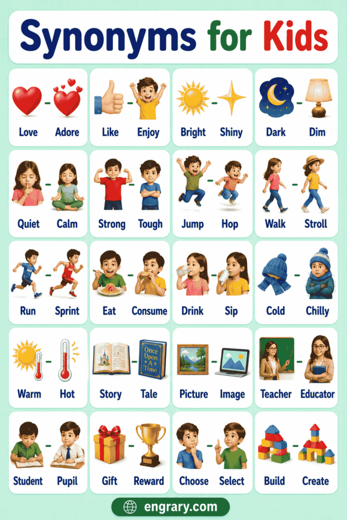 Synonyms List for Kids with Pictures and Meanings • Engrary