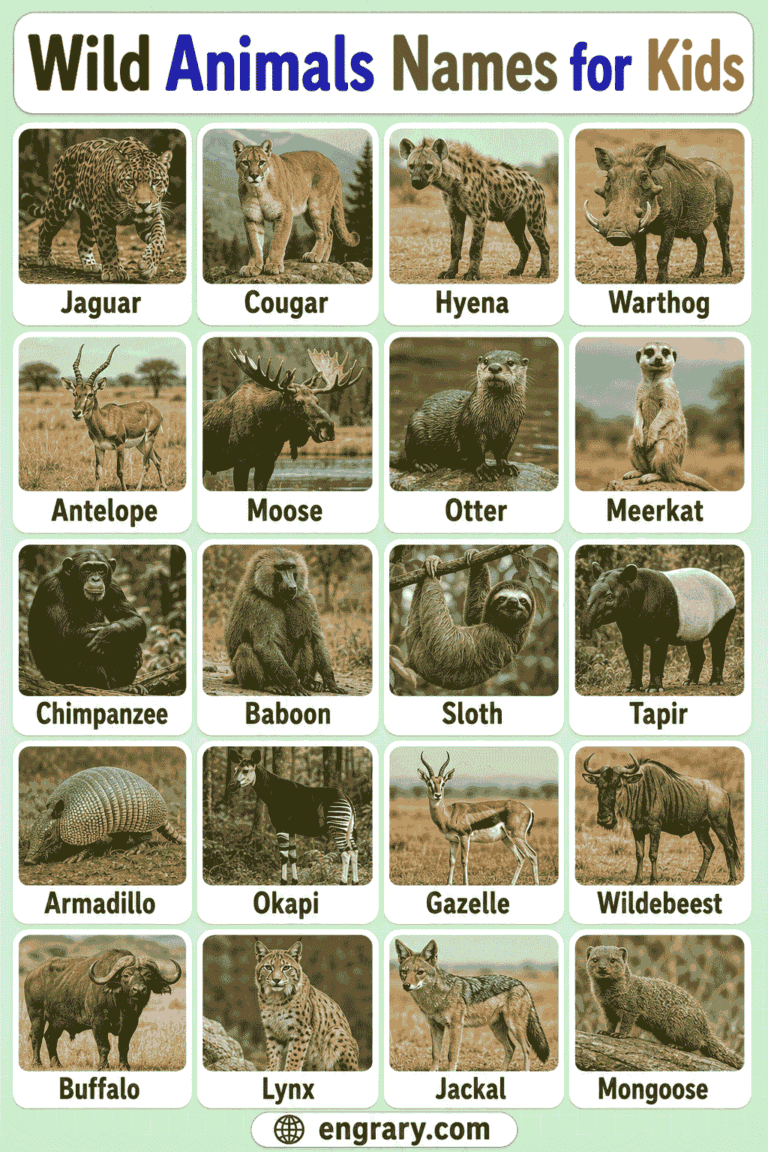 50+ Wild Animals Names for Kids with Pictures and Meanings • Engrary
