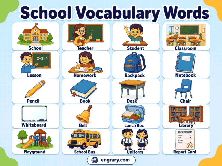 100+ School Vocabulary Words for Kids: Easy Lists with Pictures • Engrary