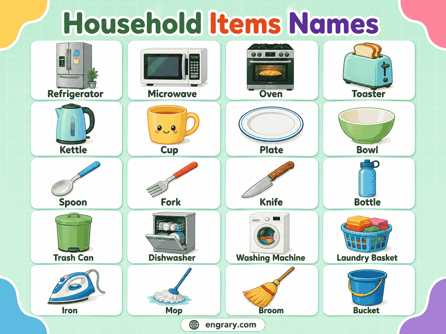 50 Household Item Names in English (With Meanings & Pictures) • Engrary