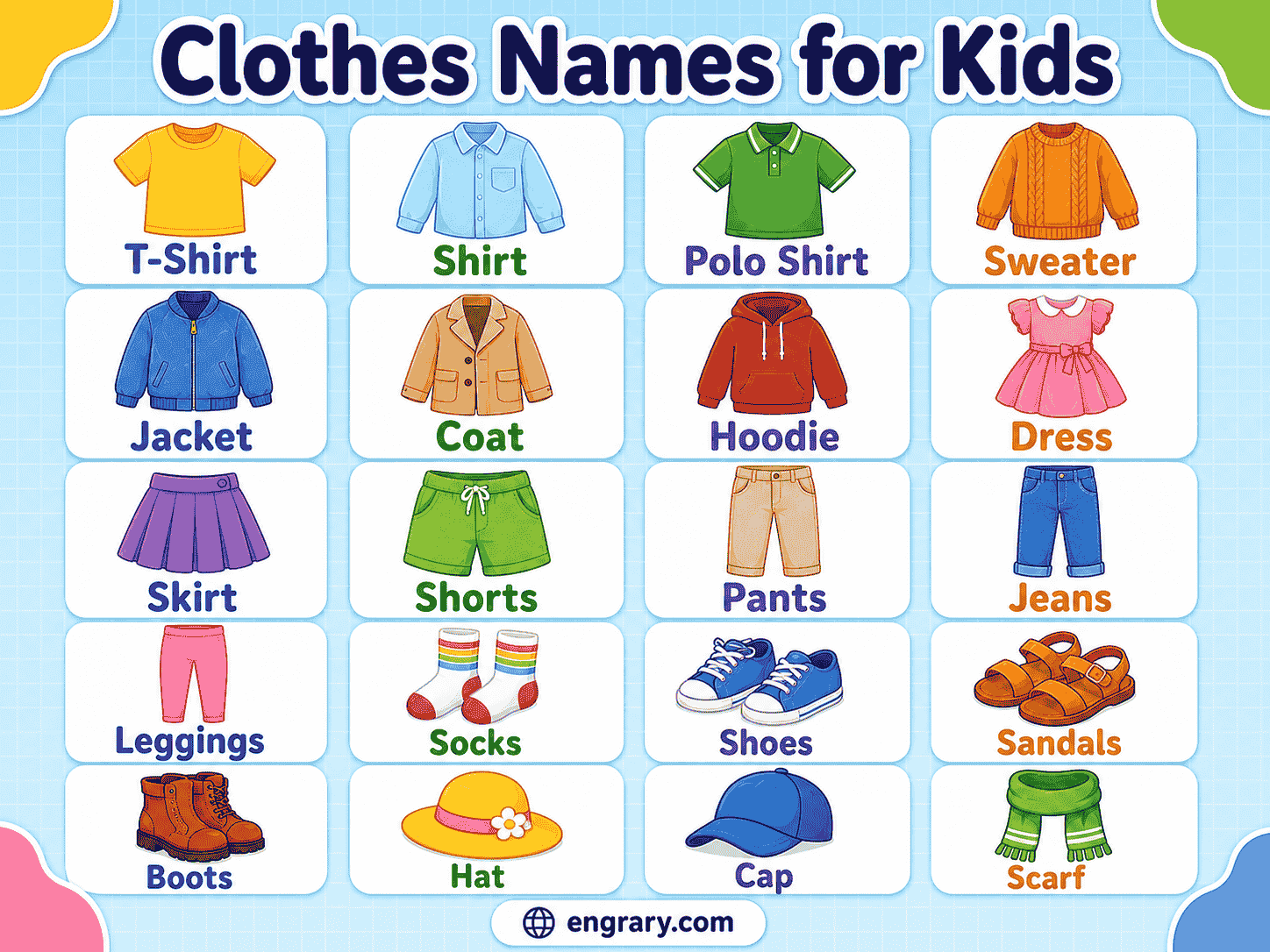 Clothes Names for Kids: 75+ Words with Pictures & Meanings • Engrary
