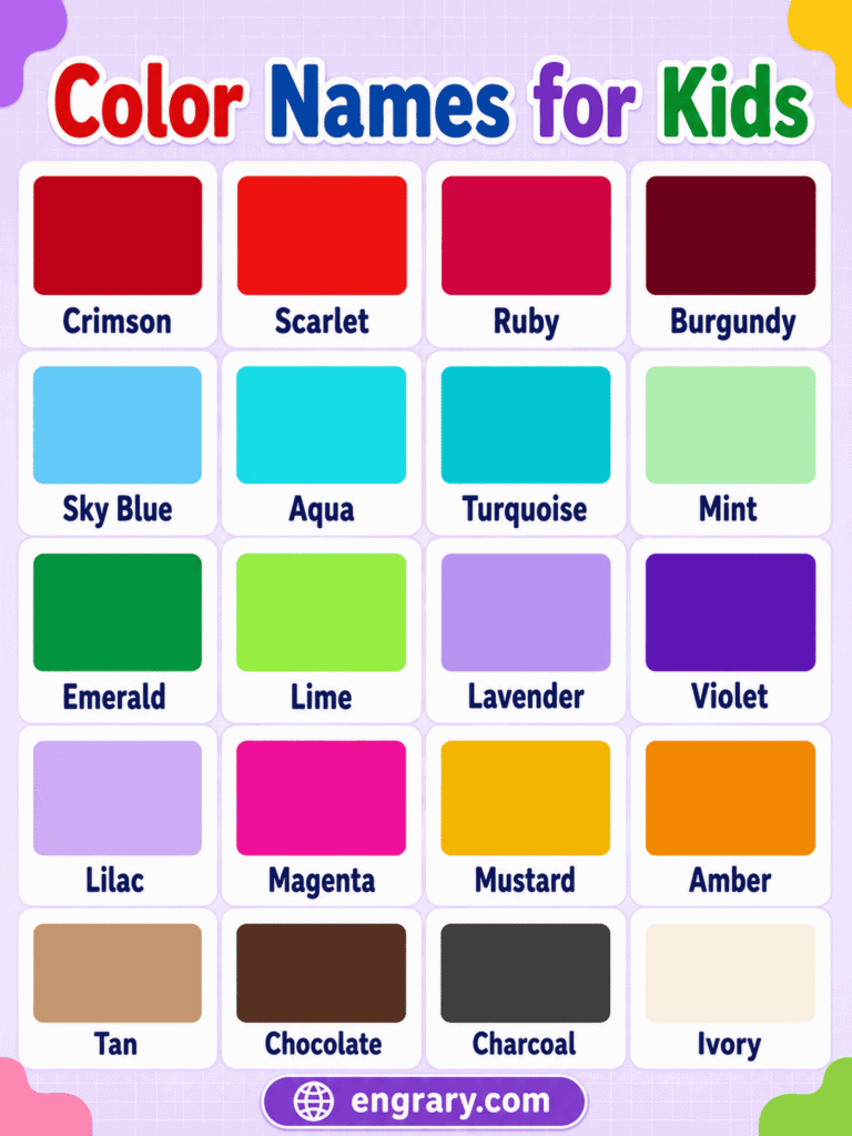 50+ Color Names for Kids with Pictures and Sentences • Engrary