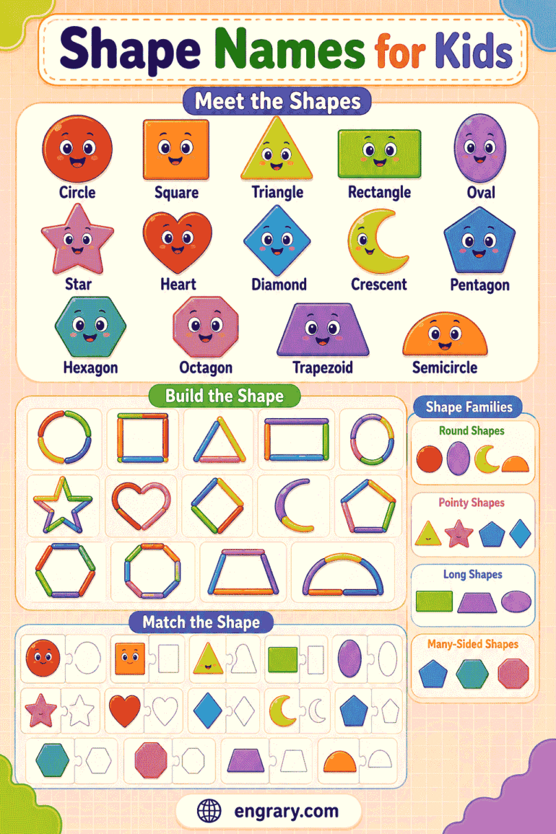 Shape Names Grid 50+ Shape Names for Kids: 2D, 3D, and Real-Life Examples • Engrary