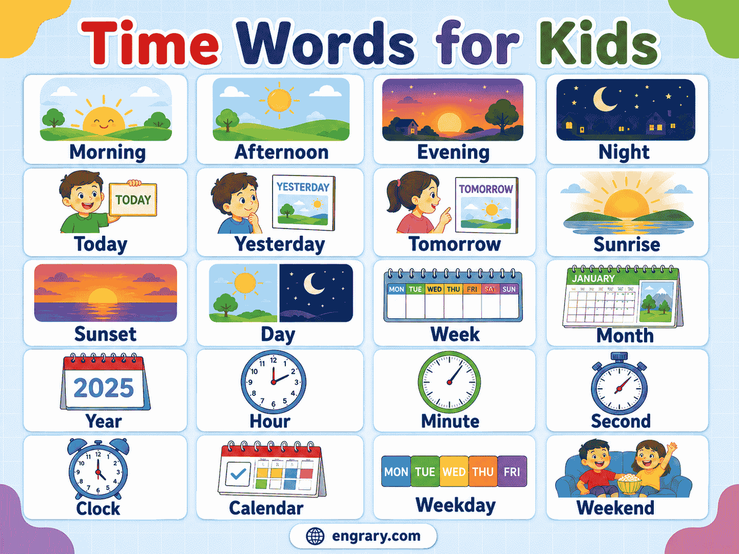 Time Words for Kids: Morning, Today, Yesterday & Tomorrow - Engrary
